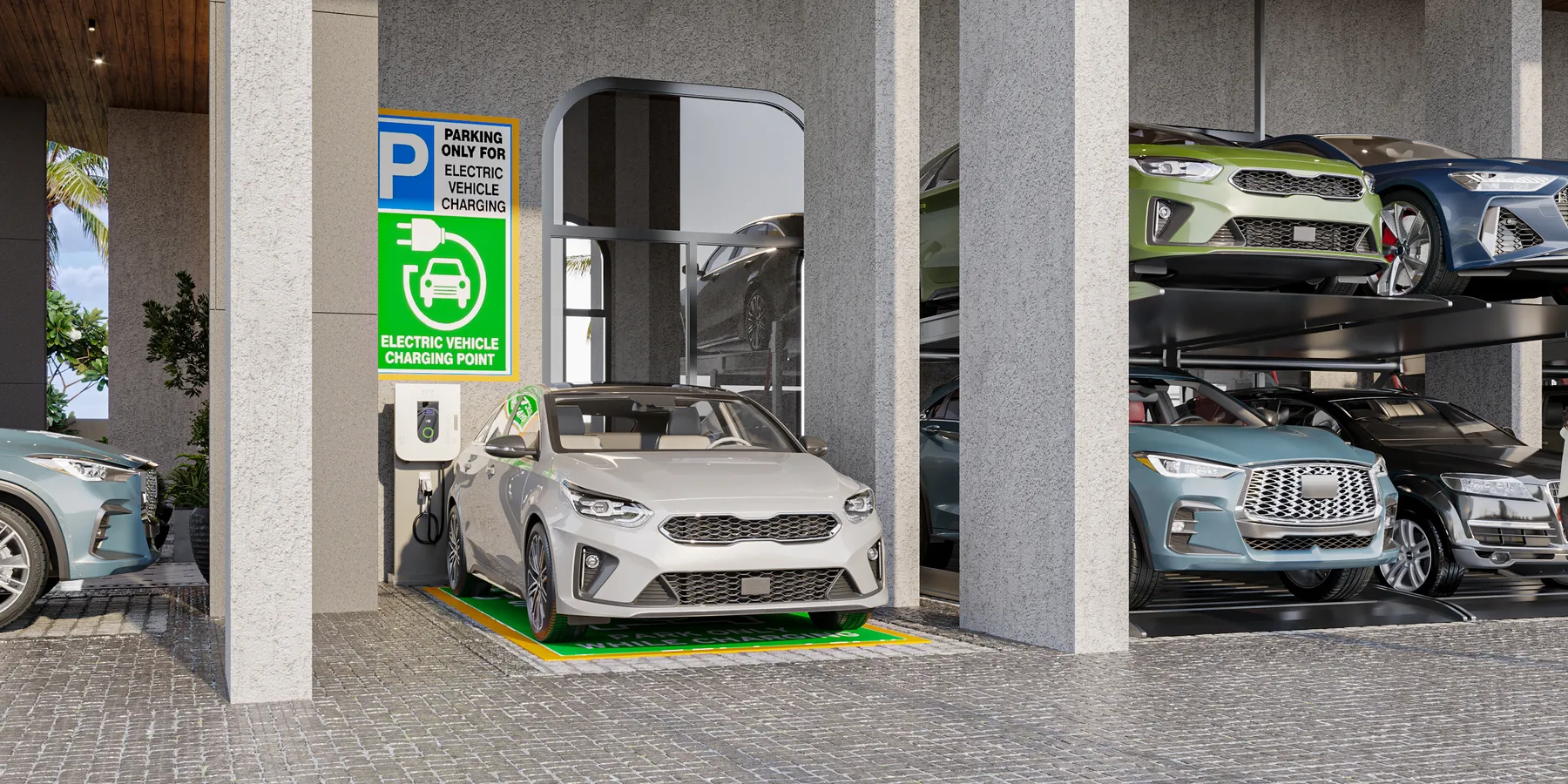 Aerovista stack parking with EV charging