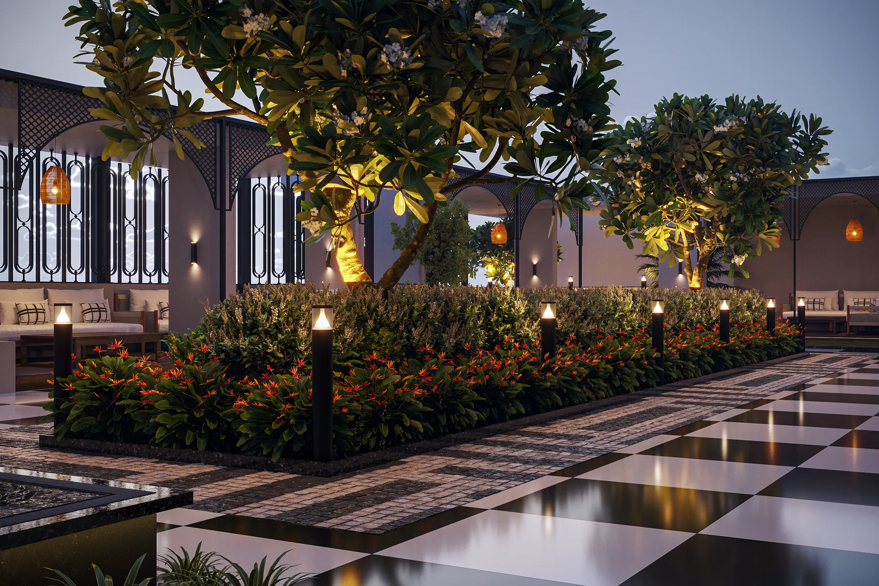 Aerovista rooftop podium gardens and water courtyard